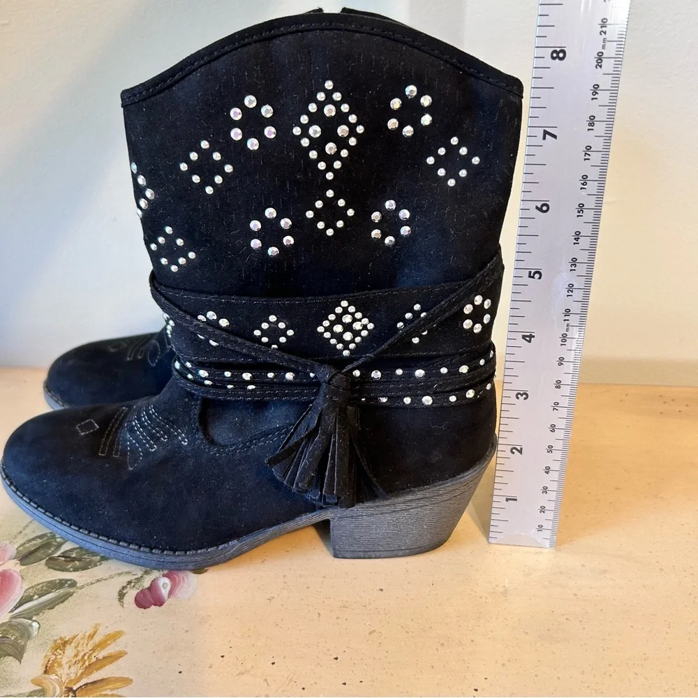 Justice Black Suede Silver Stud Boho Western Cowgirl Boots